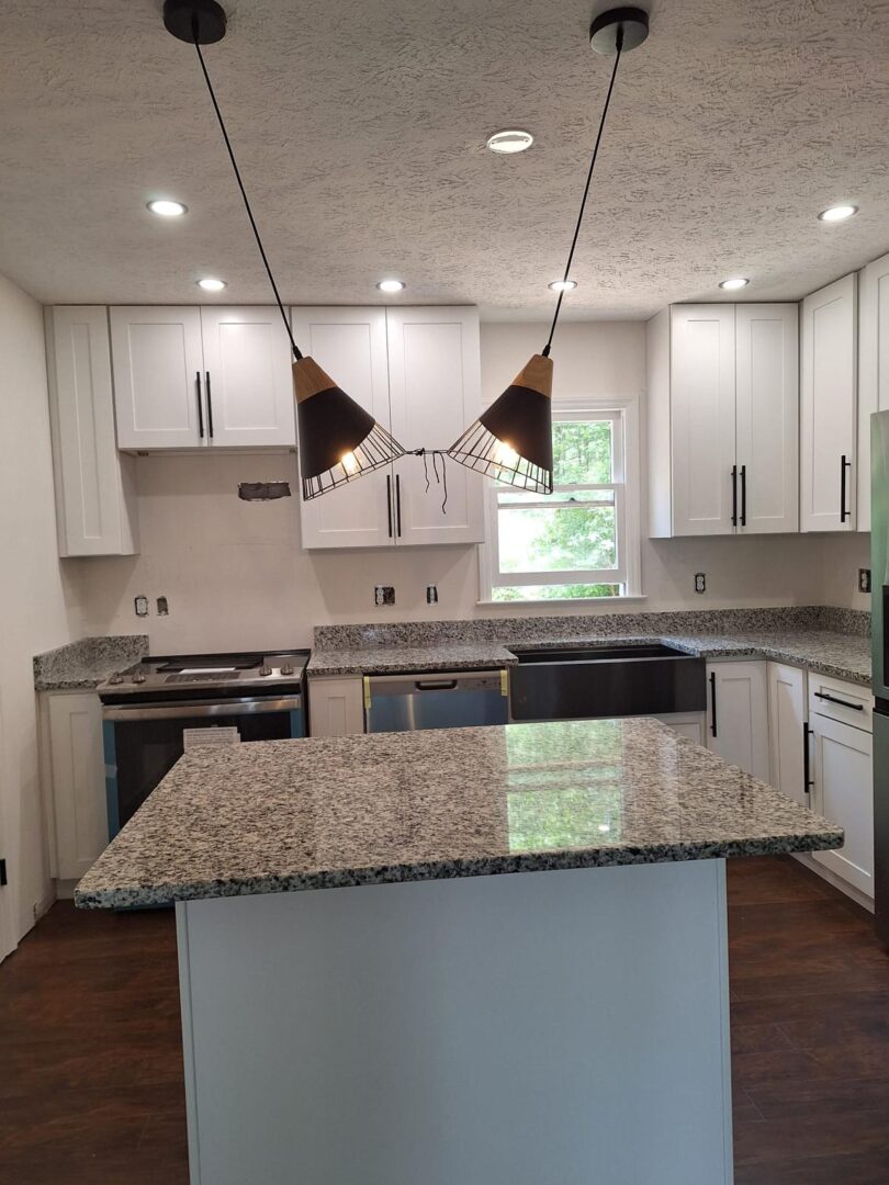Granite kitchen countertop installation in Richmond VA by 3 J’s Granite & Marble Services.).